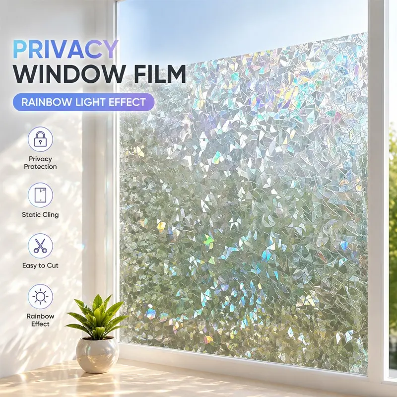 2 Rolls Colorful Ice Glass Sticker, Luxury Laser Ice Crystal Texture, Adhesive-Free Static Suction, Transparent Not See-Through, Bathroom Balcony Living Room Window Film