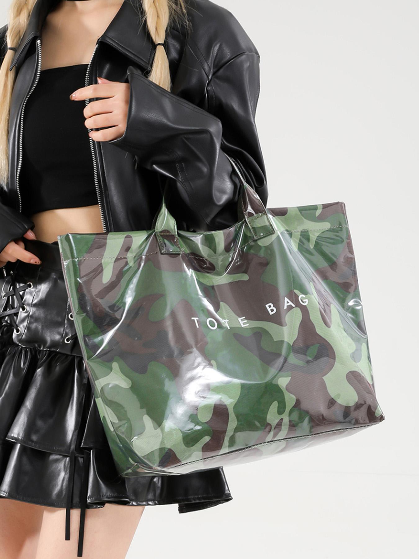Fashion Camouflage Pattern Handbag, Casual Versatile PVC Tote Bag for Women, Trendy All-match Bag for Daily Commuting, Fashionable Bag for Daily Use
