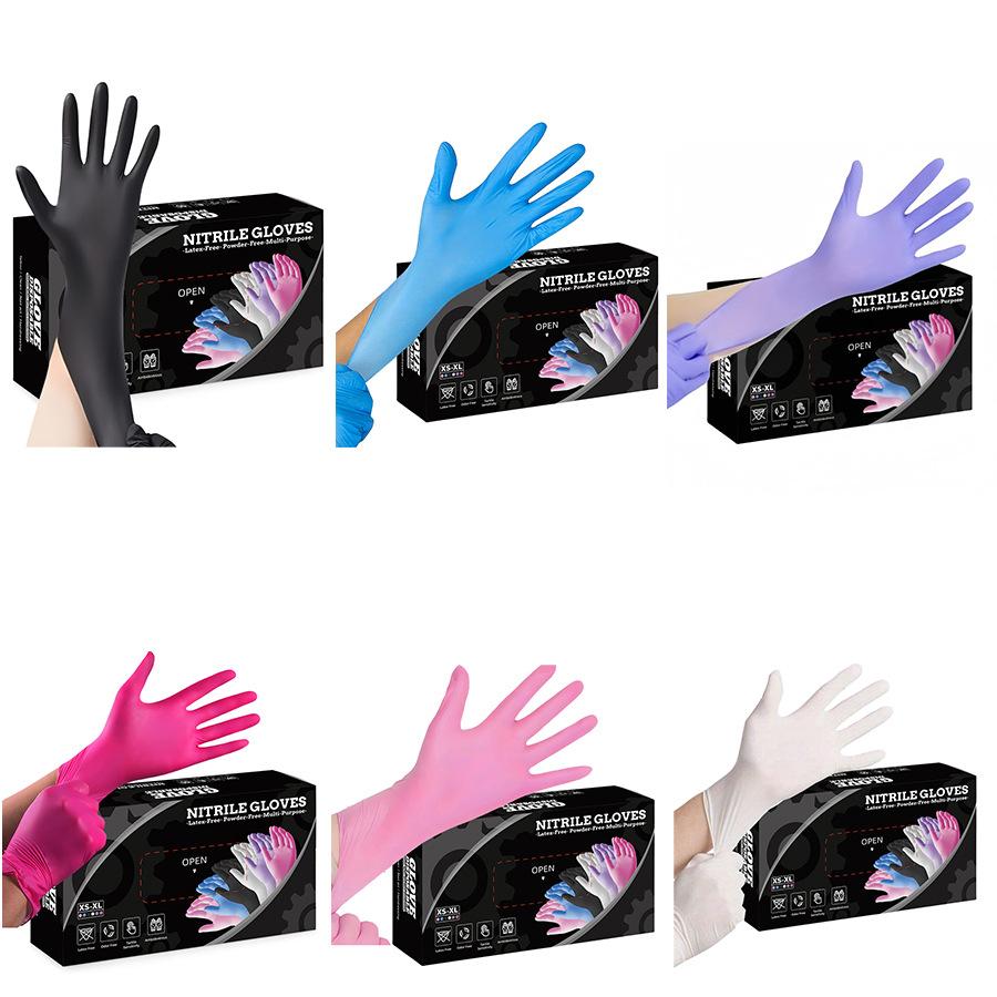 Nitrile Gloves 50pcs Black/White/Blue/Pink/Purple Nitrile Disposable Gloves |   Cleaning Gloves,Durable, Latex Free, Thickened Design for Kitchen, Tattoo, Beauty Salon, Bathroom Cleaning - Large Medium Small,Oil-proof,Waterproof,Essential for Home