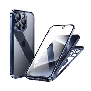 Metal Snap Lock Case For Double Sided Glass Magnetic Adsorption Camera Lens Protect Cover For iPhone 17 16 15 14 13 12 11 Pro Max 16Plus