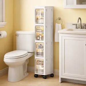 4 Tier Plastic Storage Bins with Lids Stackable Containers with Wheels Collapsible Folding Boxes for Home Office Dorm Kitchen Utensils