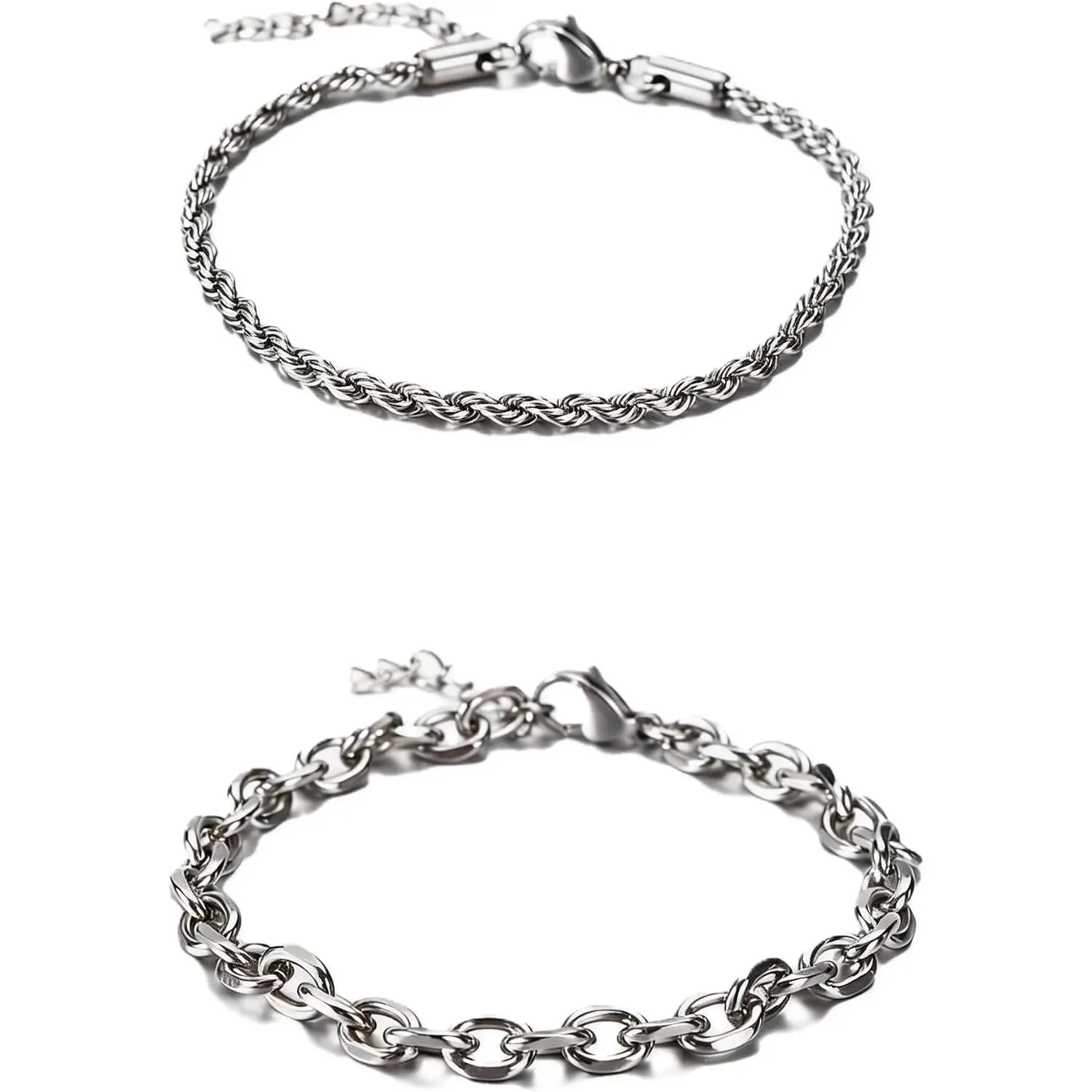 2-Pack Men's 8-inch Stainless Steel Bracelet, Polished Finish Cuban Link Chain,  Tarnish-Free   for Men