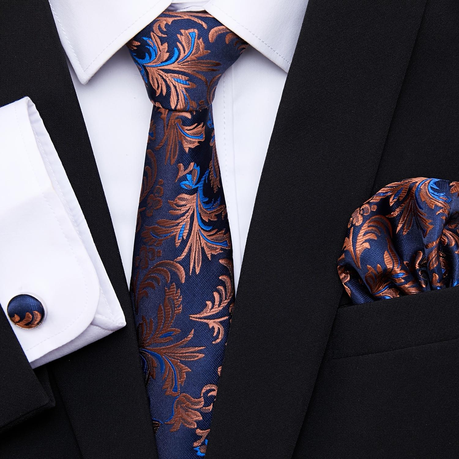 Paisley tie, pocket square, cufflink set gift box, men's tie 7.5 cm, suitable for holidays, weddings, and work