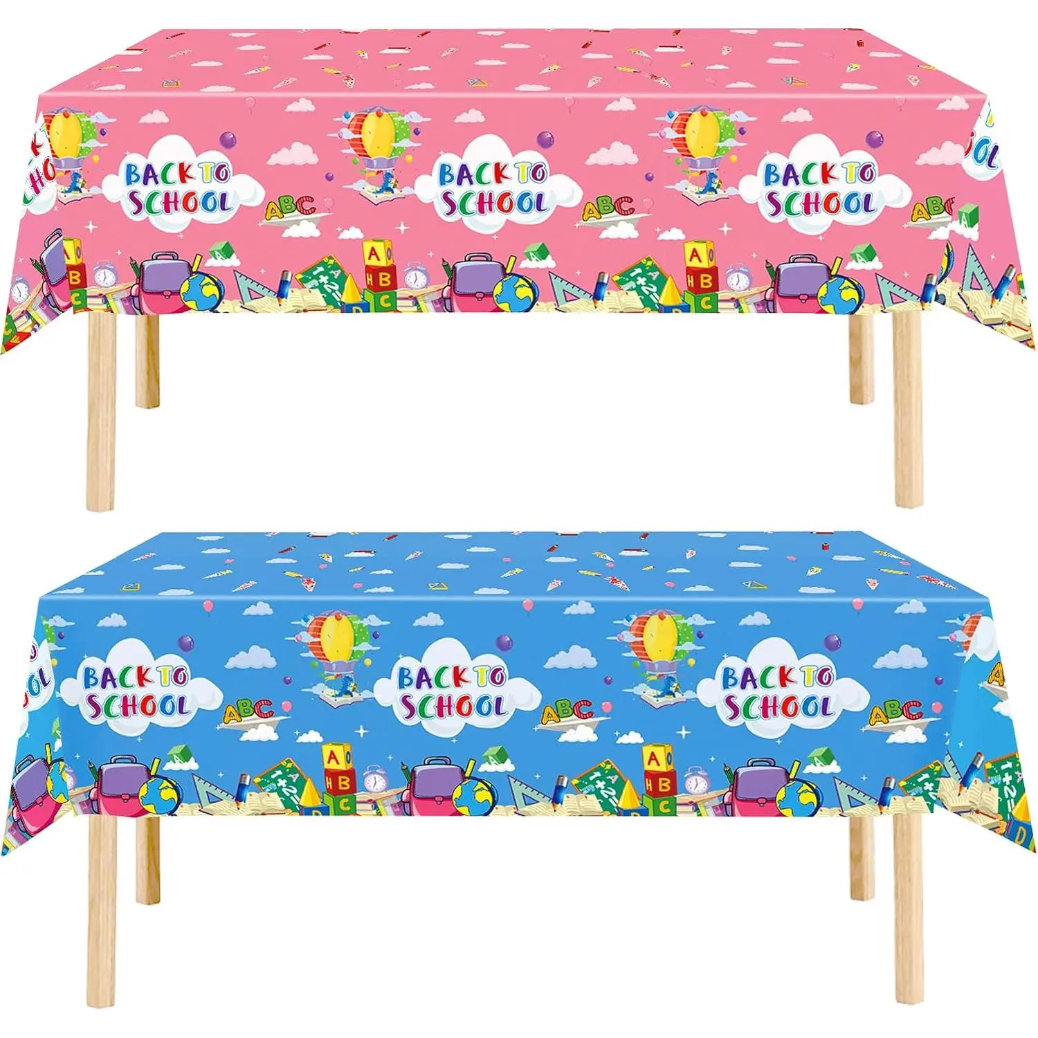 2 Pack  to School Tablecloths,  and Blue | Disposable Plastic Rectangular Table Covers, for  of School Party Decoration, 54x108 Inch