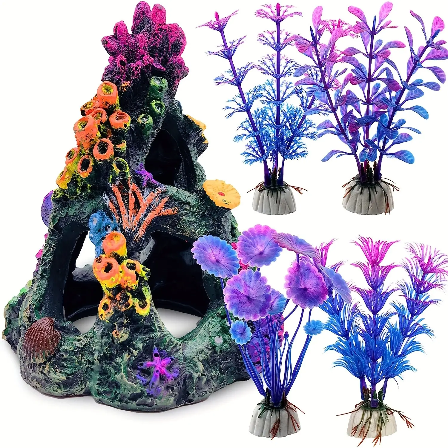 5pcs Aquarium Colorful Coral Reef Set, Fish Tank Decoration, Mountain Ornament, Aquarium Environments Decor Accessories, Aquarium Decorations, Fish Decorations for Tank