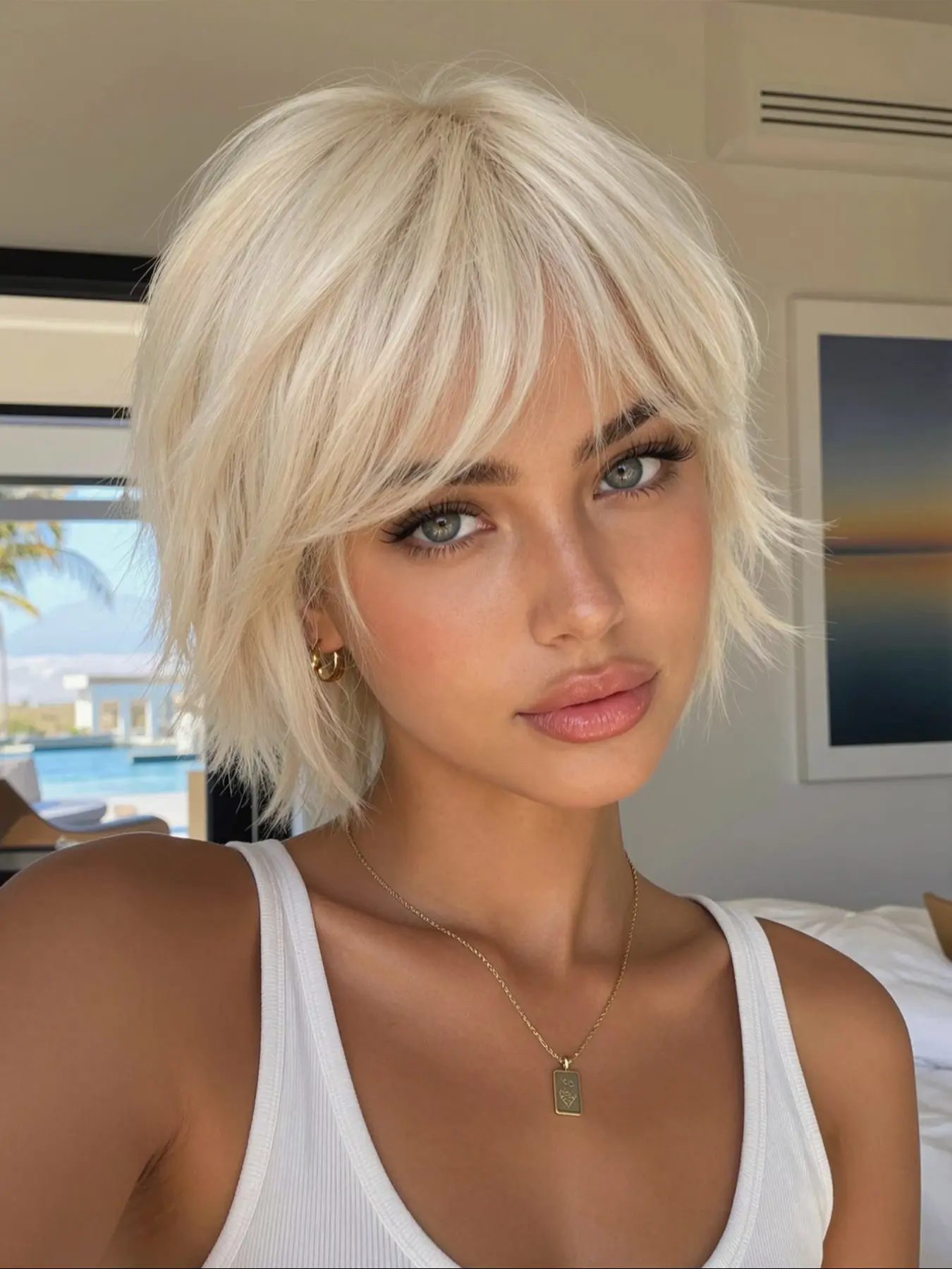 Warm Gradient Short Curly Wig Full Headpiece, High Temperature Silk Rose Net Cap, Voluminous Crown, Daily Wear & Versatile Hairstyle, Synthetic Wig
