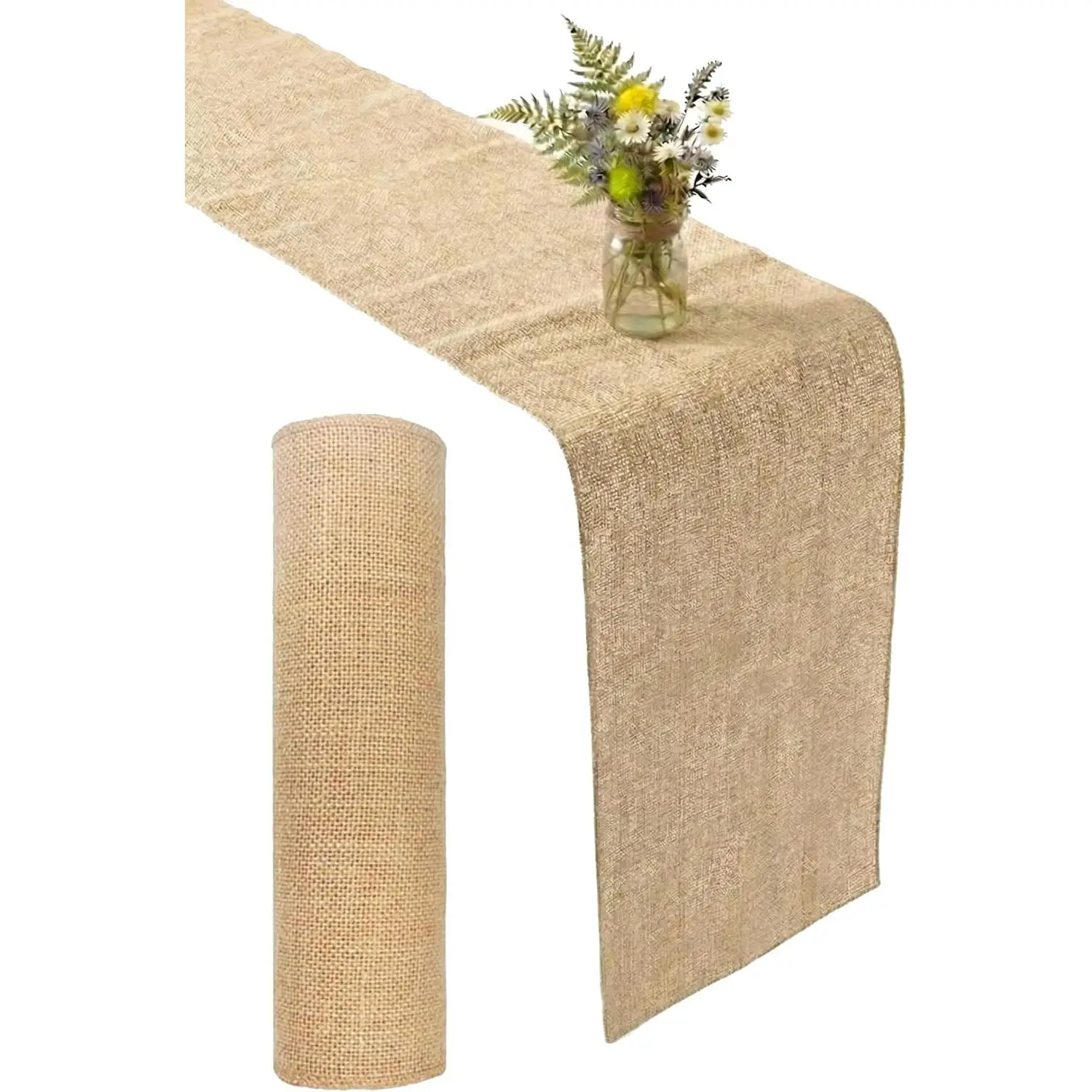 12*108 Inch Natural Burlap, No-Fray Rustic Jute Hessian| Rustic Farmhouse Decor for Wedding Banquets, Parties &, Natural Jute Tabletop