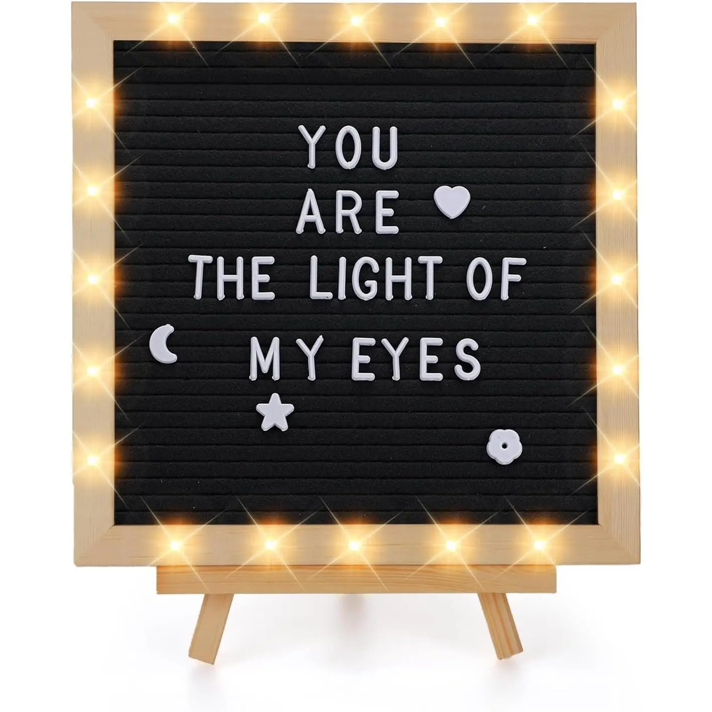 Changeable Felt Letter Board with LED Lights - 10x10" Message Custom Signs &  Stand& 450 Letters, Poster Board for / Announcement/Classroom Wall Decor Gifts  of School, Black
