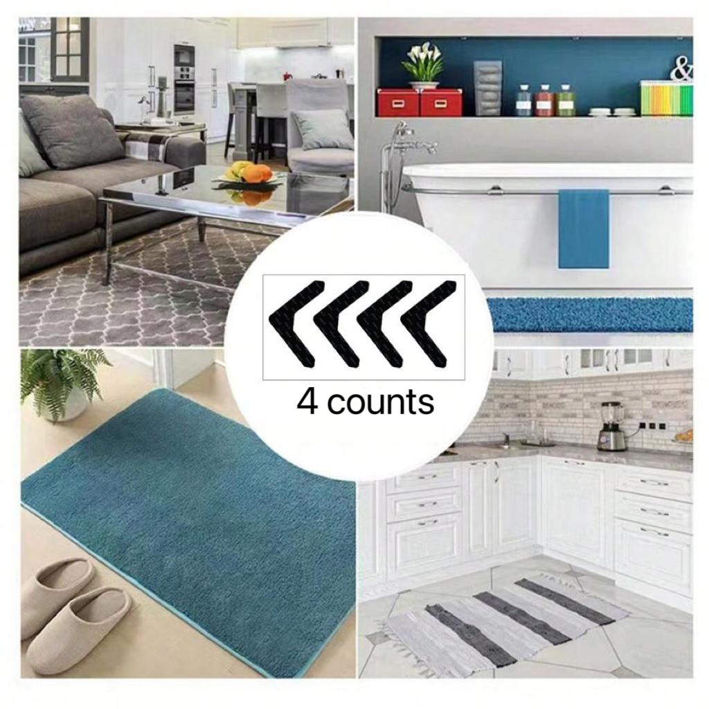 Reusable Carpet Tape, 4 Counts Non-Slip Carpet Tape, Anti-Slip Floor Mat Tape for Hardwood Floors, Prevents Carpet Movement