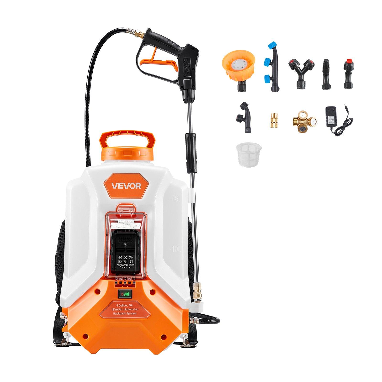 VEVOR Battery Powered Backpack Sprayer, 4 Gallons Electric Backpack Sprayer, 2 Wands & 8 Nozzles, Adjustable 0-90 PSI, 4H Runtime, Portable Yard Garden Lawn Sprayers for Weeding Spraying Cleaning VEVOR Battery Powered Backpack Sprayer, 4 Gallons Electric Backpack Sprayer, 2 Wands & 8 Nozzles, Adjustable 0-90 PSI, 4H Runtime, Portable Yard Garden Lawn Sprayers for Weeding Spraying Cleaning