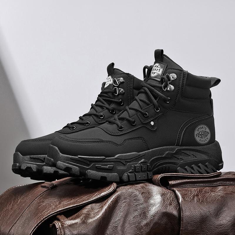 Spirit Men's Bota Worker Ch02 Black High-top Boots Non-slip Wear-resistant Thick-soled Round Toe Laces Closure All-match Fashion Casual Walking