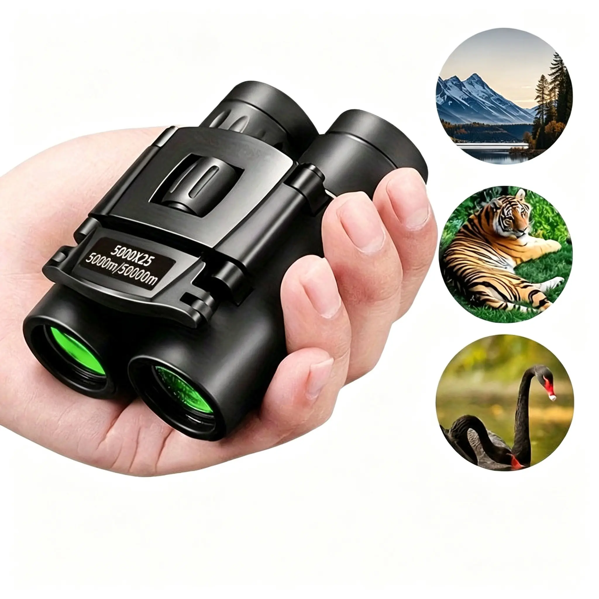 5000x25 Portable Pocket Binoculars, Neck Strap Easy Carry, Mini Pouch, Outdoor Scenic Viewing, Daily Long-Distance Gazing, Travel Gear