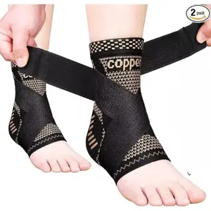 2PCS Copper Ankle Brace Compression Sleeves – Adjustable Support for Men & Women, Relieves Achilles Tendonitis, Plantar Fasciitis, Swelling & Sprained Ankles, Lightweight Comfortable Ankle Wraps for Daily Use & Sports