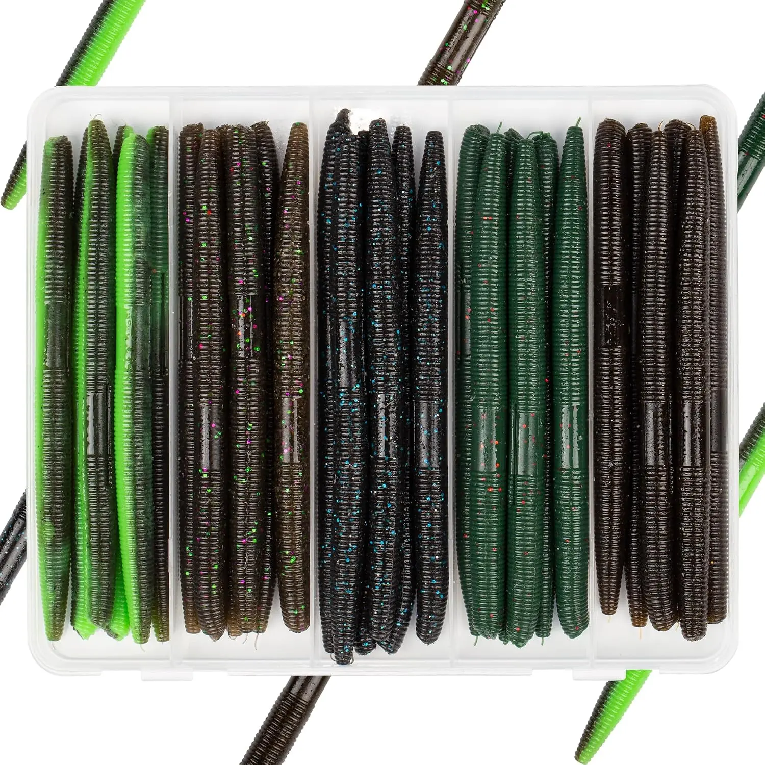 30/50/78/100Pcs Senko Worms Kit – 4"/5" Soft Plastic Fishing Lures with Salt Impregnation for Bass Fishing