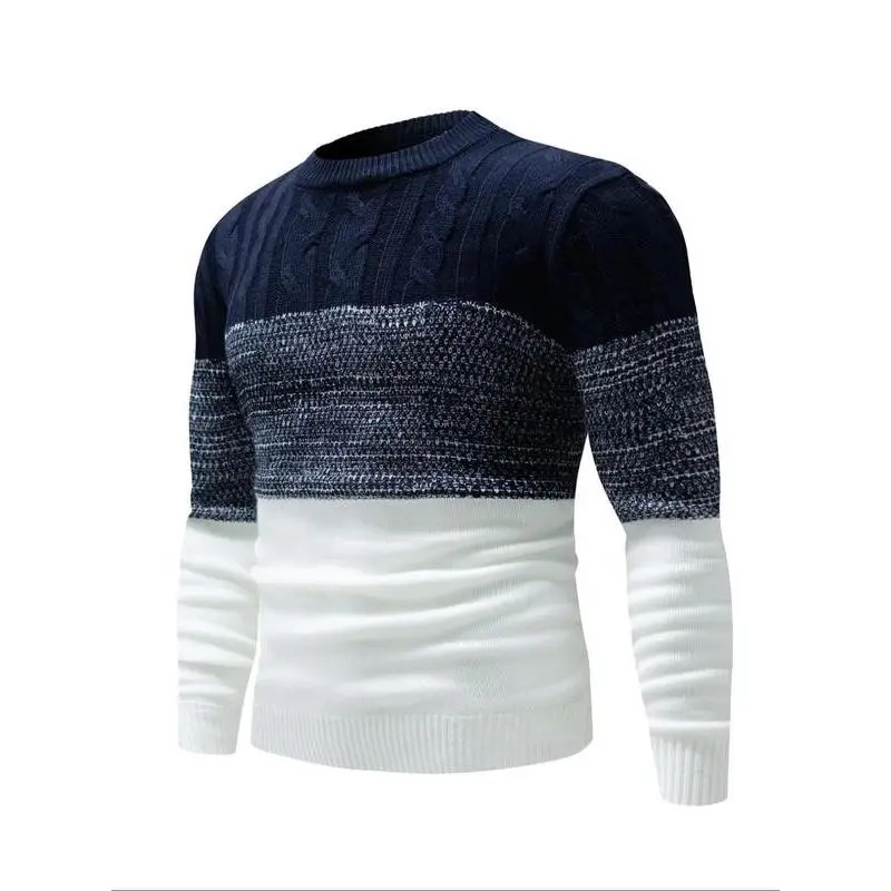 Men's Regular Fit Patchwork Round Neck Sweater, Casual Long Sleeve Crew Neck Jumper for Fall & Winter, Fashion Men's Knitwear for Daily Wear