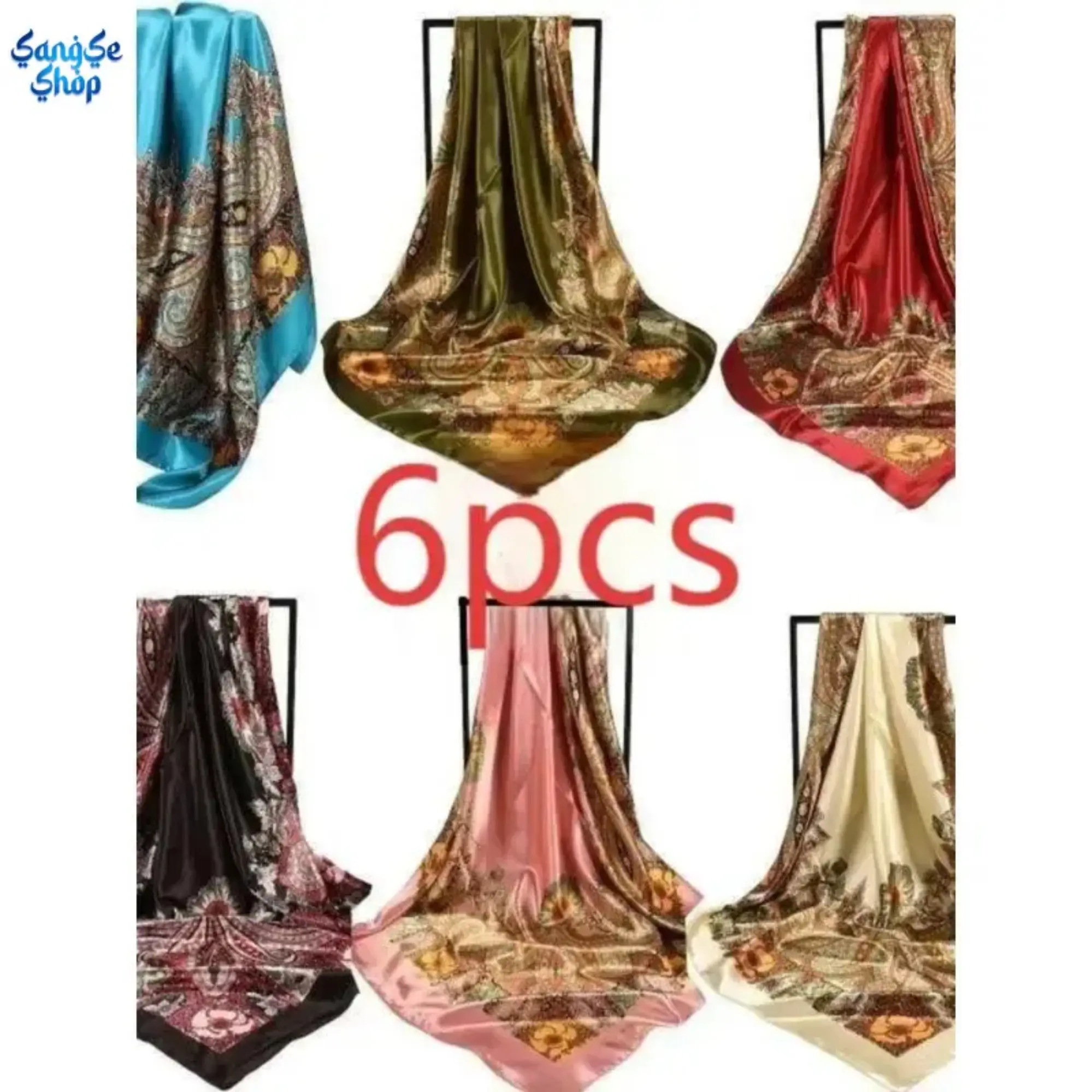 6PCS Women Satin Scarves Set, Vintage Paisley Print Silk Feel Square Head Scarves, Soft Lightweight Hair Accessories Neck Wraps, Trendy Fashion Bandanas for Daily Wear, Travel, Party & Holiday Outfits