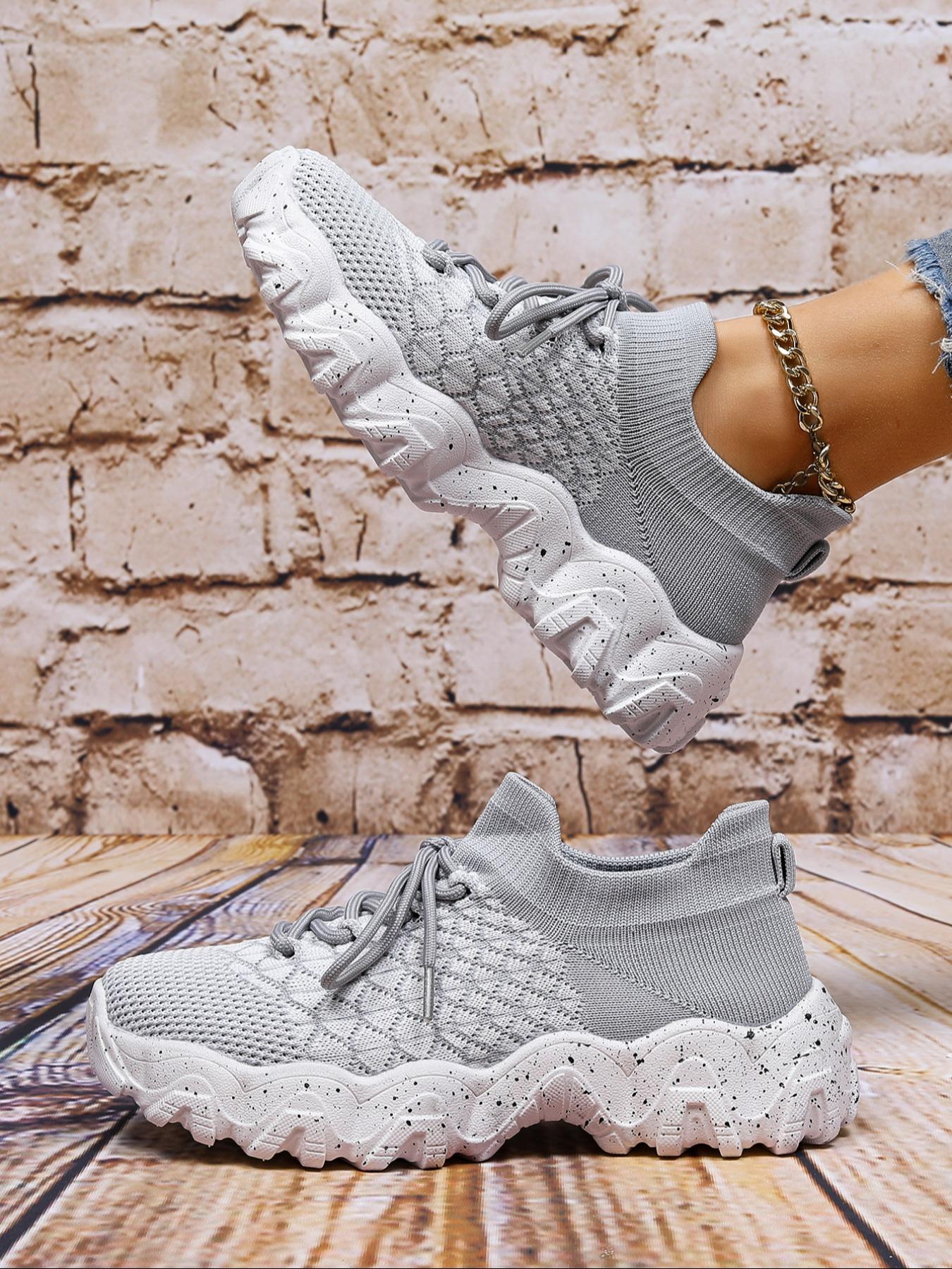 Women's Fashionable Lace Up Low Top Sneakers, Casual Comfortable Breathable Knitted Running Shoes, All-match Basic Shoes for Daily Wear