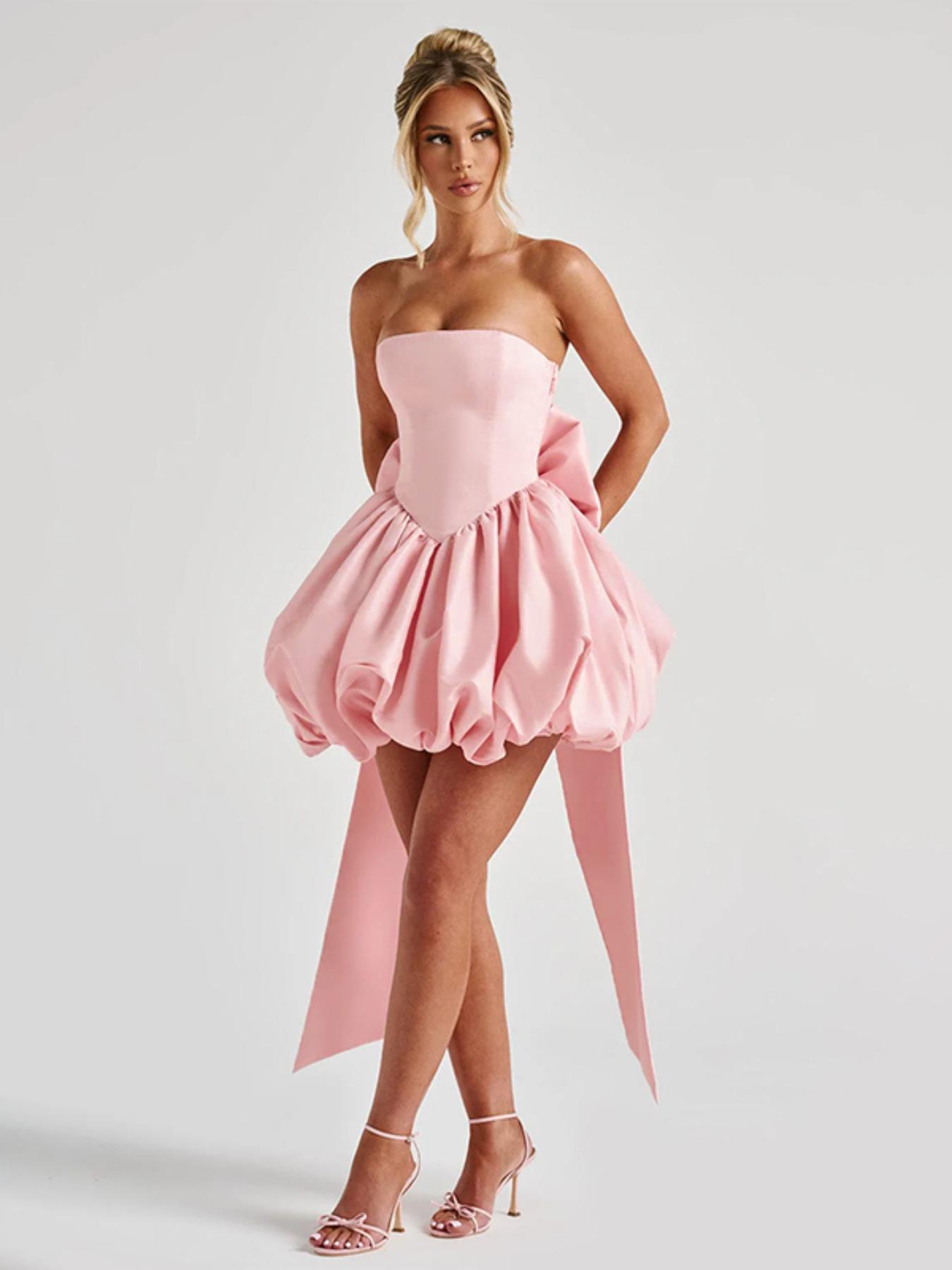 Big Bow Strapless Bustier Mini Dress, Slim-Fitting Plain Fashion Dress for Women, Elegant Evening Wear for Parties and Events