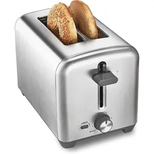 Stainless Steel 2 Slice Toaster with Extra Wide Slots & Removable Crumb Tray - 6 Browning Options, Auto Shut Off & Reheat Function - Toast Bread, Bagel & Waffle