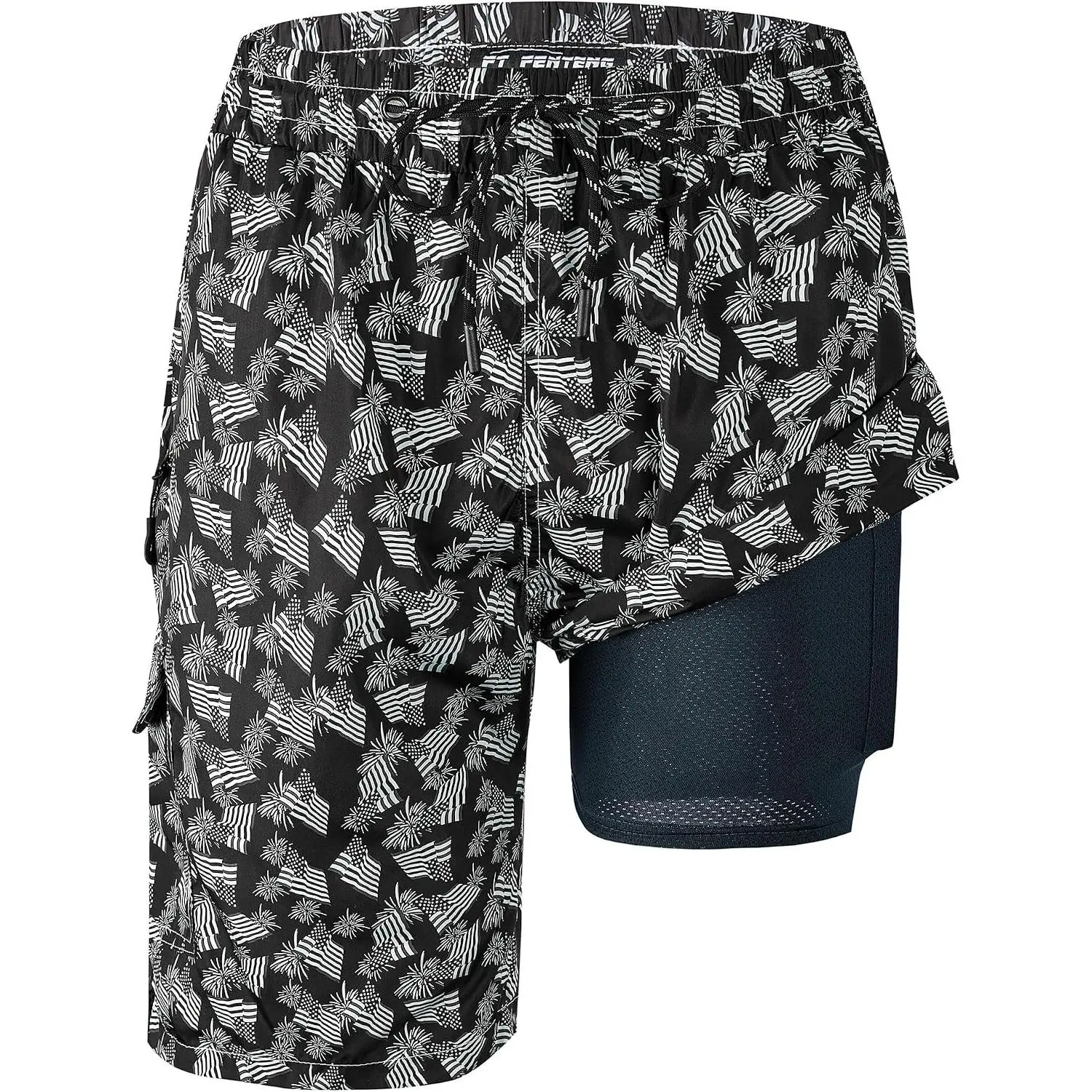 Mens 9" Quick Dry Swim Trunks Board Shorts with Compression Liner Built-in Bathing Suit Swimwear with Zipper Pocket