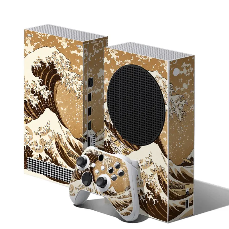 Sepia Brown Ukiyo‑e Great Wave Ocean Vinyl Skin Decal Set for Xbox Series S, Includes Console Skin + 2 Controller Skins, Retro Sepia Tone Ocean Wave Japanese Prints Art Pattern, Durable Scratch‑Resistant, Removable No Residue PVC Vinyl Sticker