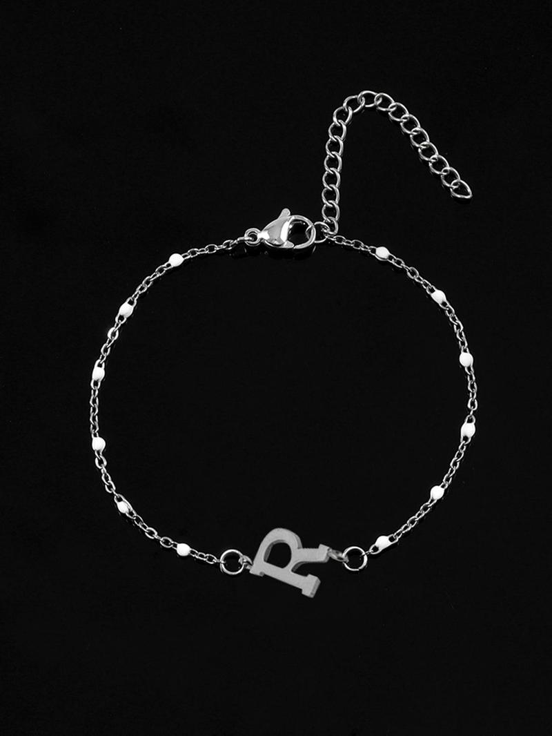 Summer Fashion Letter Detail Link Bracelet, Summer Jewelry, Stainless Steel High Quality Bracelet for Women for Party, Daily Clothing Decor, Trendy All-match & Exquisite Jewelry for Birthday Gift, Gifts for Wife