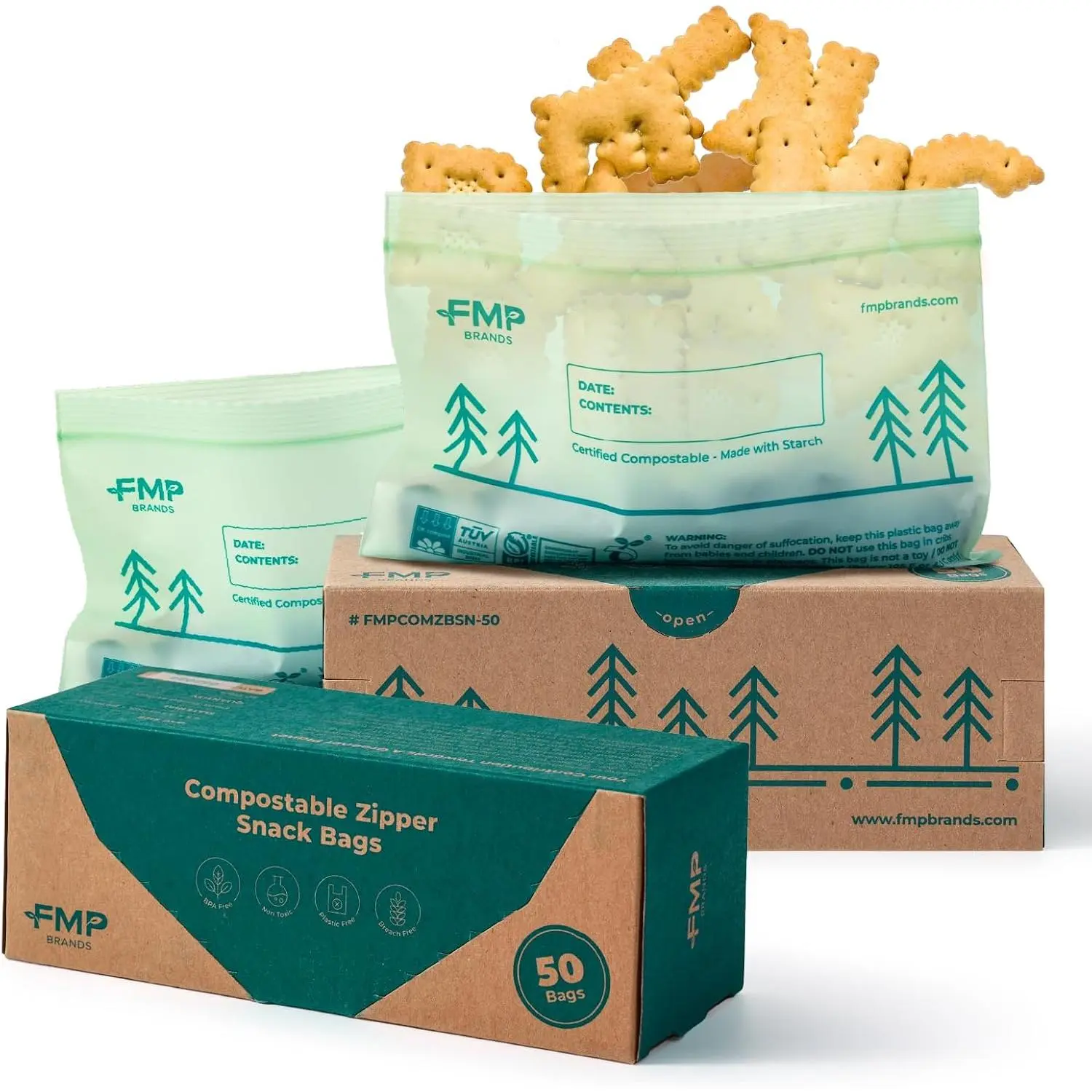 50 Pack  Compostable Snack Bags, 6.5 x 4.1" Resealable  Storage Bags Snack Size, -Based Freezer Bags for , ASTM D6400,  BPI & EU OK Compost Certified