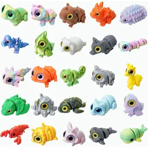 25PC Mini 3D Printed Animals Set with Shining Eyes - Articulated Desk Pets Collection, Mini Animals Figures for Classroom Rewards Bulk, Pocket Pets Fidget Toys Giftfidget toys