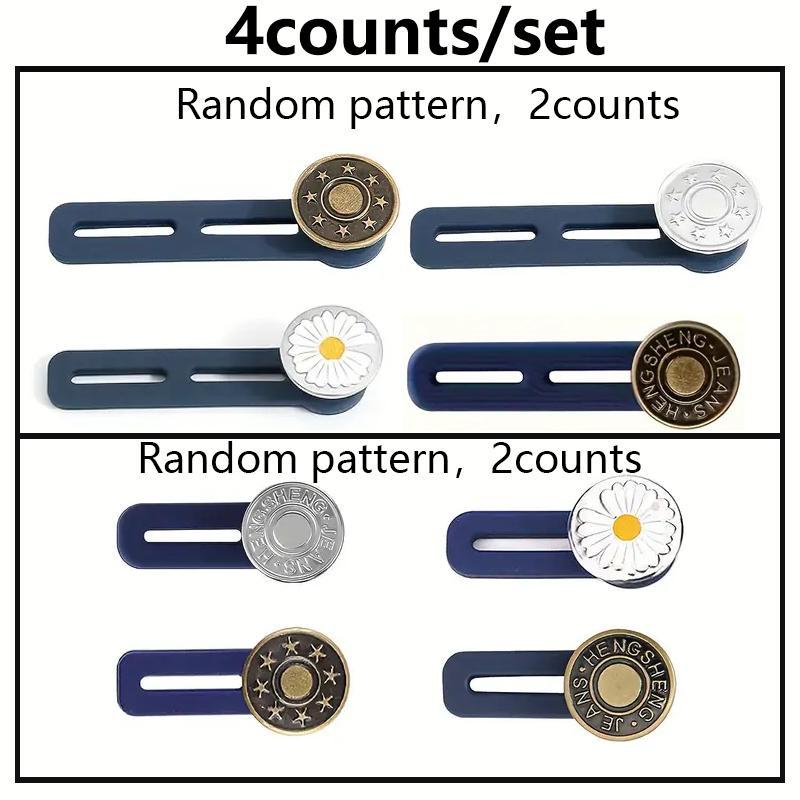 Random Style Button Extender for Pants, 4 Counts Adjustable Waist Button, Retractable Waistband Extender, No Sew Buttons, Easy To Use and No Tools Required, Sewing Accessories