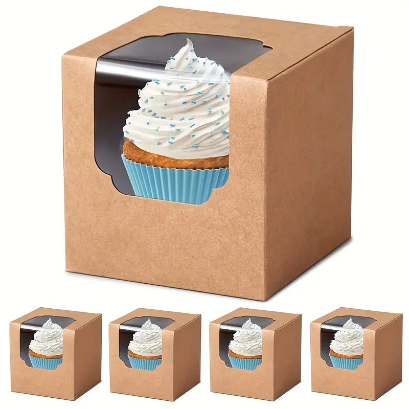 20pcs Paper Baking Box with Window, Cupcake Packaging Box, Portable Muffin Box, Egg Tart Packaging Box with Transparent Window, Pastry Box, Bread Box, for Home Kitchen Bakery Picnic Party, Baking Packaging Supplies, Cupcake Boxes