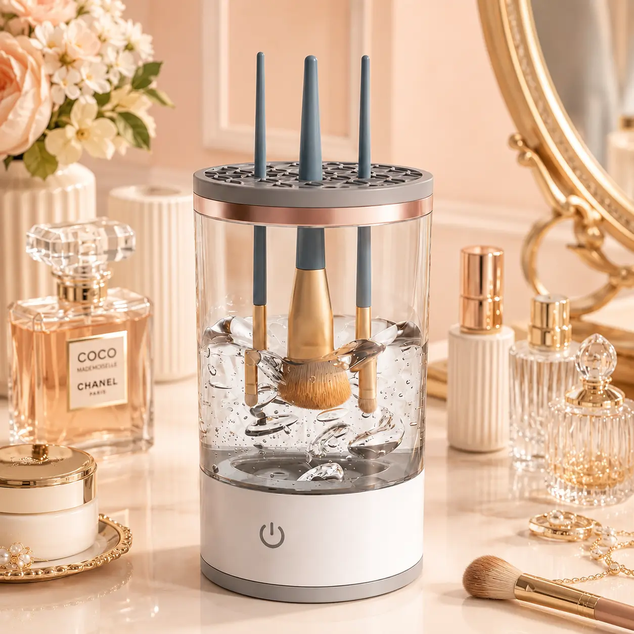 Automatic Makeup Brush Cleaner and Dryer, Electric Cosmetic Brush Washing Machine with Dustproof Organizer, Beauty Tool and Birthday Gift for Women