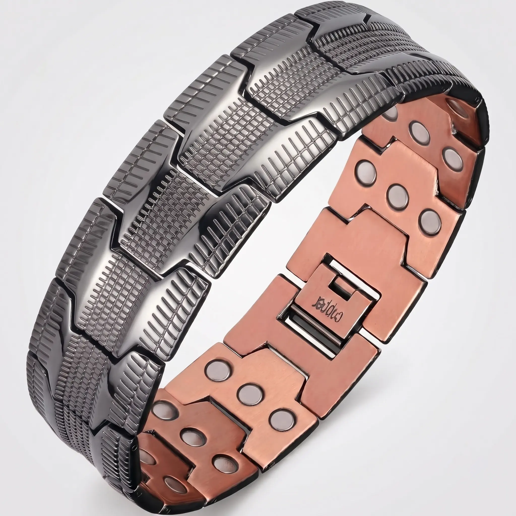 Copper Bracelet for Men, 99.99% Pure Copper Magnetic Bracelet with 3500 Gauss Ultra Strength Neodymium Magnets, Adjustable Hypoallergenic Cuff Bracelet with Fold-Over Clasp, Wellness Jewelry, Father's Day Gift for Him, Daily Wear