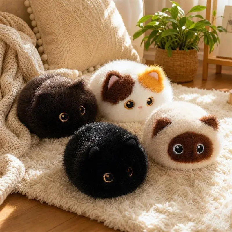 20CM Cute Four Types Fluffy Cat Plush Toys Soft Stuffed Animal Black Cat Siamese Cat Calico Cat Plushie Dolls Kid Birthday Gifts