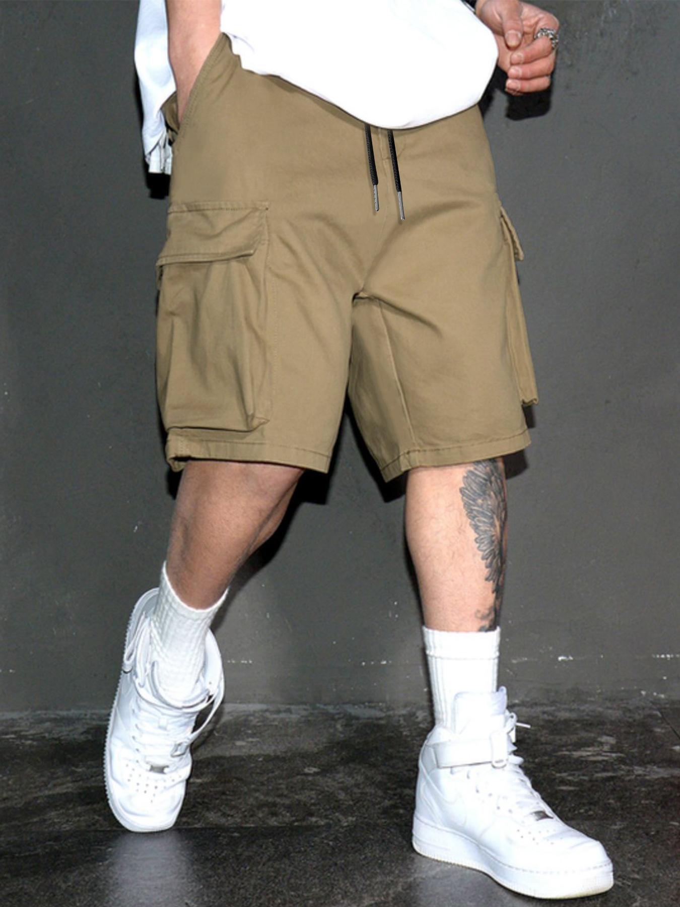 Men's Loose Solid Flap Pocket Drawstring Waist Cargo Shorts, Street Fashion Casual Bottoms for Daily Outdoor Wear, Men's Clothes for Summer