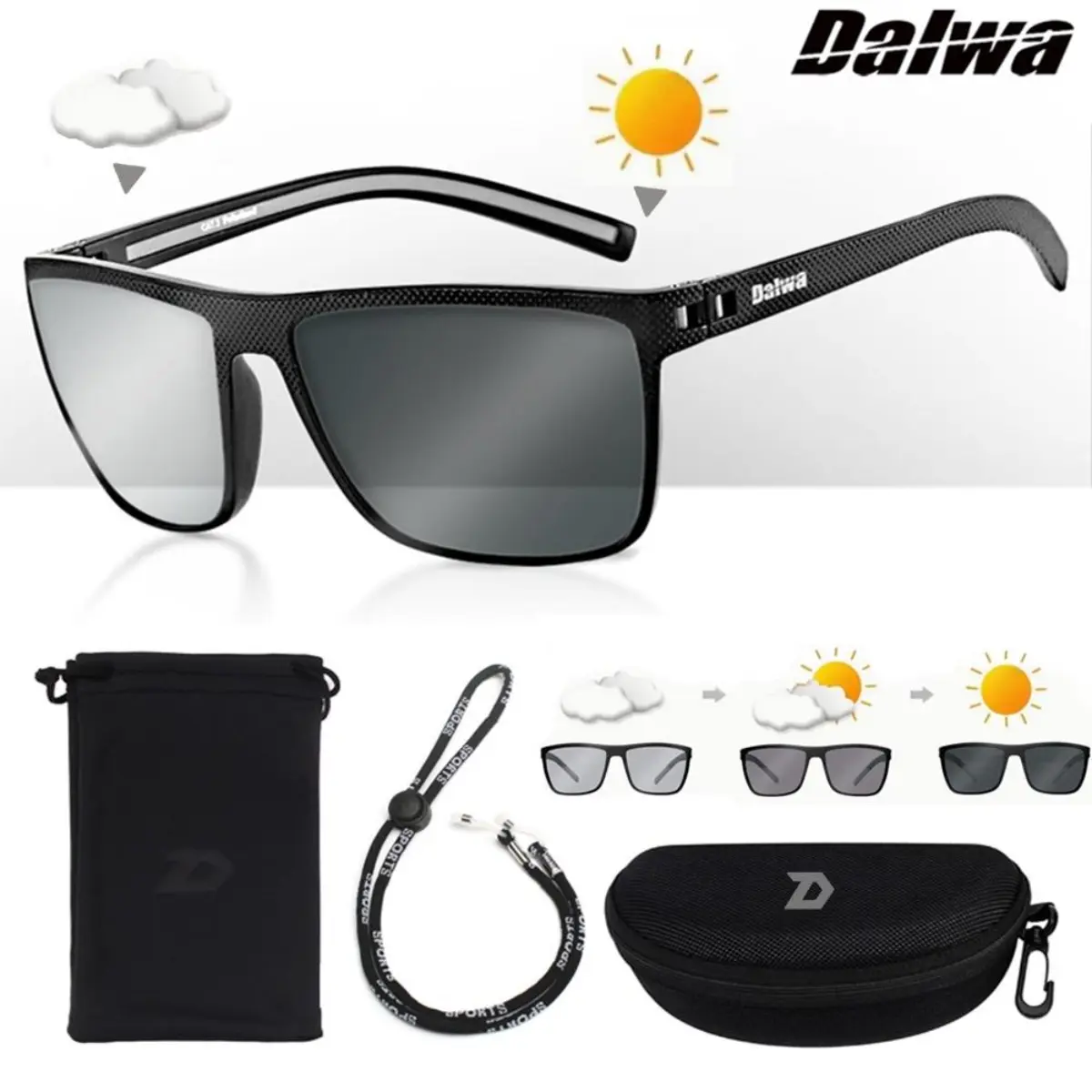 [Flexible Fit All Head Size] Dalwa Photochromic Polarized Fishing Sunglasses Men's Driving Shades Male Sun Glasses Hiking Fishing Classic SunGlasses UV400 Eyewear Outdoor Sports SS24