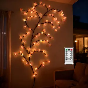 90 Inch Cherry Blossom Tree Light with Remote, 144 LED Cherry Blossom Branch Lights for Wall, 8 Lighting Modes&Timer, Flexible DIY Indoor Decoration for Home, Christmas, Wedding, Party (144LED-90inch)