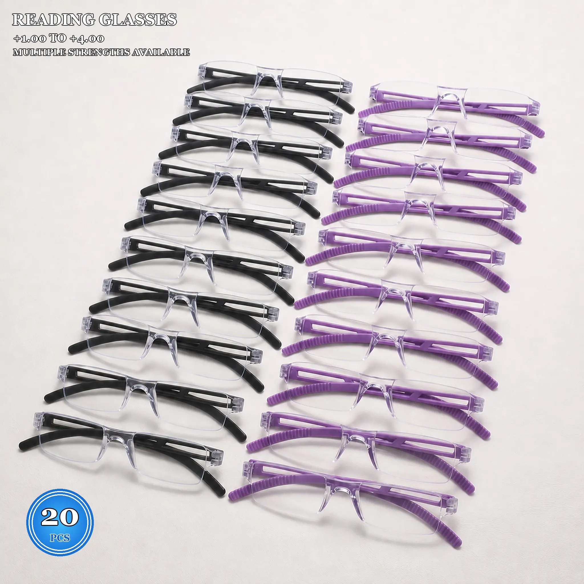 GIGULA 20 Pairs Family Reading Glasses Set, Frameless Lightweight Comfortable Presbyopia Glasses, Ideal for Daily Reading and Work Use