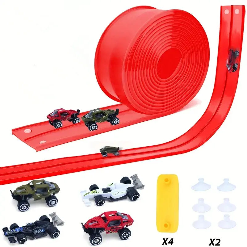 🏎️400cm/13.12ft Anti-Gravity Race Track Set｜DIY Freely Assemble 360° Rotatable Soft Track with Portable Roll Design & Suction Cups｜Fits 1/64 Scale Car Models, Battery-Free Safe Play｜Educational Interactive Toy for Parent-Child Dual Competition Ages 3+, I