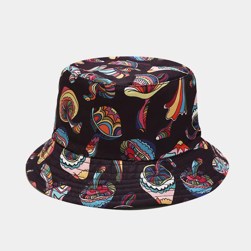 Female Breathable Psychedelic Mushroom Print Bucket Hat - Vibrant Retro Pattern, Lightweight, Perfect for Outdoor Festival, Party Looks, Plain