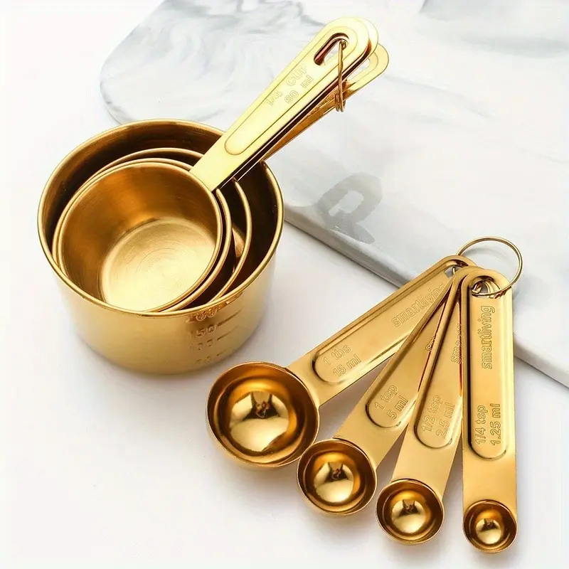 8-Piece Gold Measuring Cup and Spoon Set Measuring Cups and Spoons