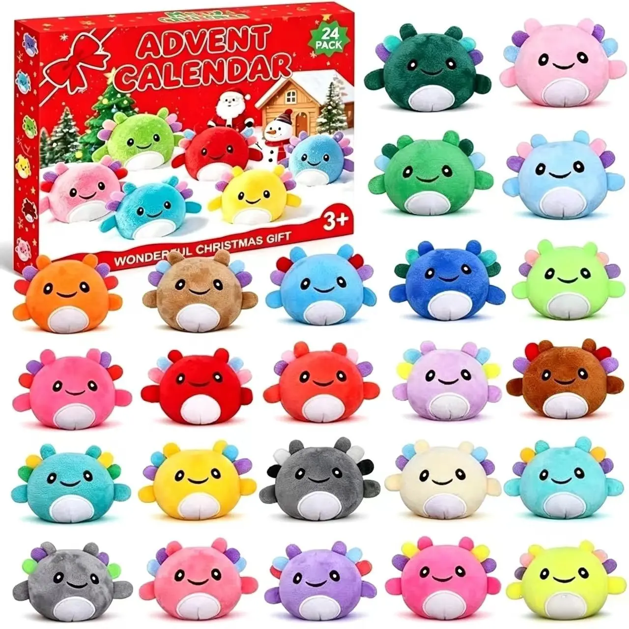 Christmas Countdown Calendar, 24-Day Advent Calendar with Mini Axolotl Plush Toy, Cute Lizard Shape Stuffed Animal Surprise Gift Box, Holiday Present for Girls and Boys