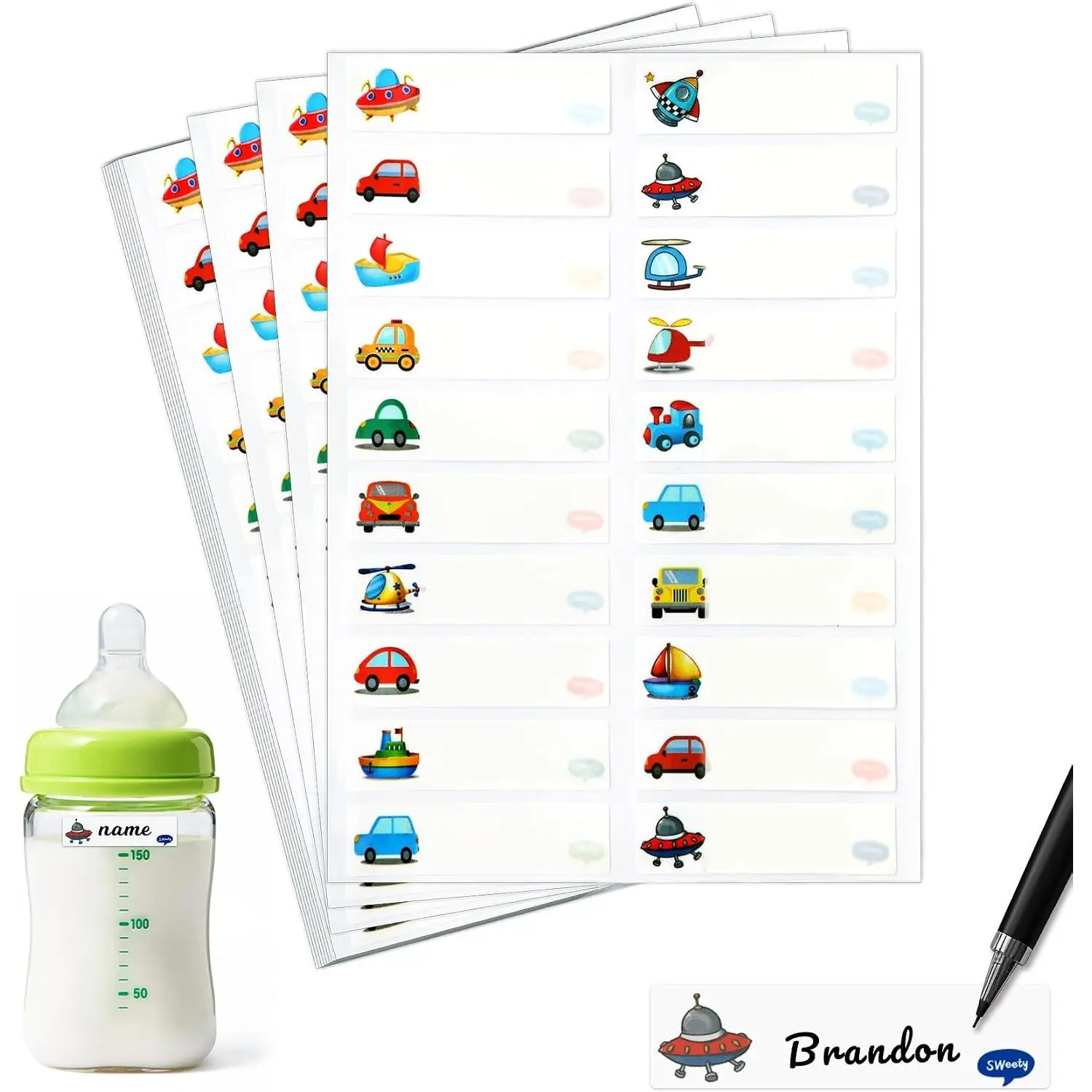 Name Labels for  Stuff , 400 count Name Tags Stickers, Self-Laminating Write-   Bottle Labels,  Washable Names Tag Stickers for Classroom School Essentials Supplies