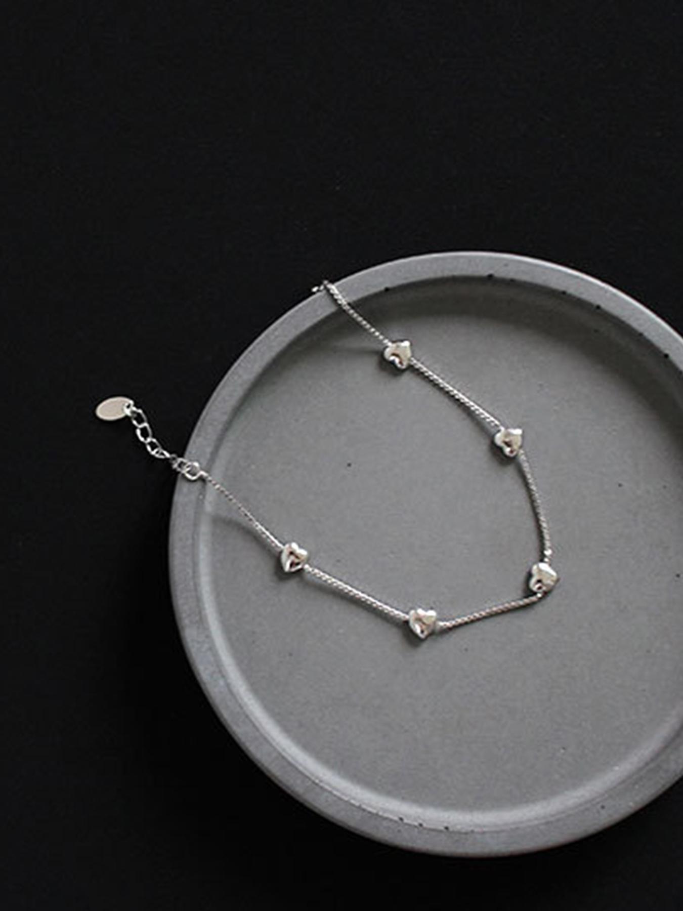 S925 Sterling Silver Simple Heart Design Bracelet, Fashionable Jewelry for Women & Girls, Trendy All-match & Exquisite Jewelry for Birthday Gift, Heart Shaped Bracelet