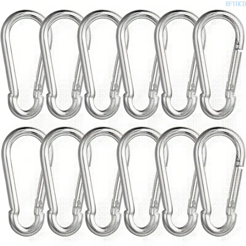Unisex 12Pcs Heavy-Duty Stainless Steel Spring Snap Hooks Set - Multifunctional Carabiner Clips, Quick Links Keychain Buckles for Hammock Swing, Camping, Fishing Hiking Outdoor Gear