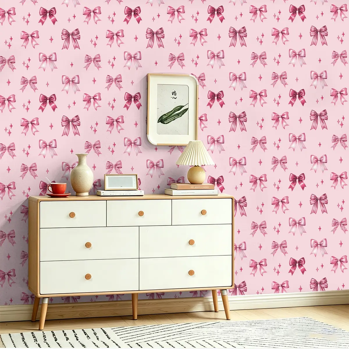 Seamless Peel and Stick Self Adhesive Wallpaper, Sticky Wallpaper Peel and Stick, Romantic Bow Print, Easy Application, High-Definition, Home Renovation, Universal Use