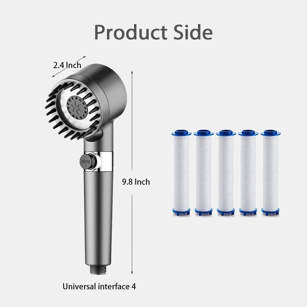 Enjoy A Home Spa Shower Experience With This 9-Piece Pressurized Shower Head Set, Featuring An Ionized Cool Mist Shower Mode And A One-Touch Water Shut-Off Function. Includes A Water Jet Function, Stainless Steel Hose, Punch-Free Bracket And 6 Filters.