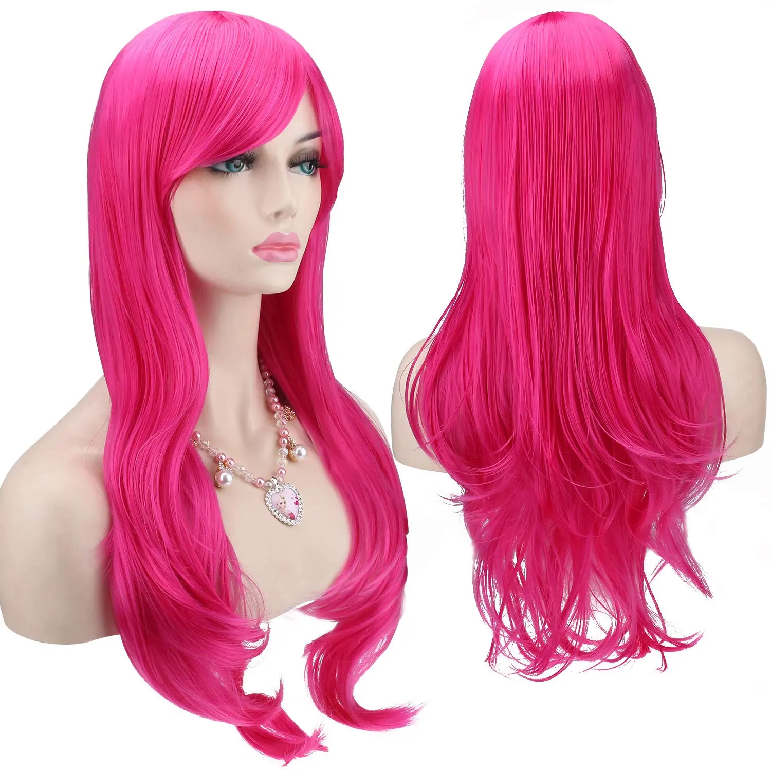 Synthetic Costume Wig, 28-in Long Wavy Unisex Party Wear Wig with Adjustable Cap (Rose)