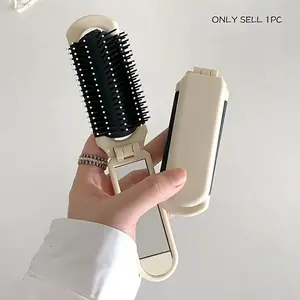 Portable Foldable Hair Styling Brush with Mirror, Anti-Static Cleaning Comb for Curly, Wet, and Dry Hair, Cartoon Design for Women