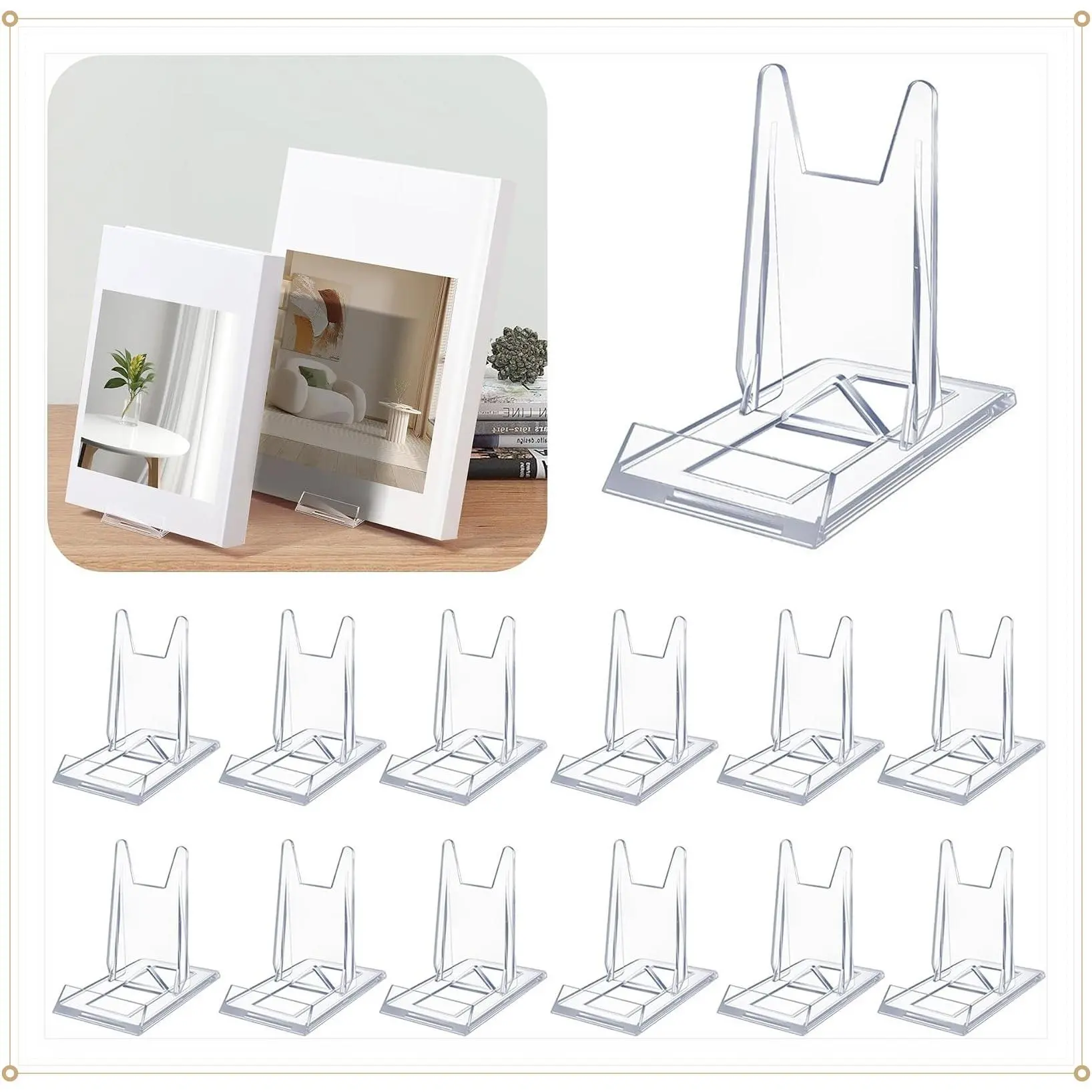 12 Pack Minimalist Acrylic Adjustable Desktop Display Stand & Book Holder, for Sports Hat, Phone, Magazine, Picture, Comic Album, CD, Postcard, Artwork, Plate, Clutch Bag - Home Office Use (Gift)