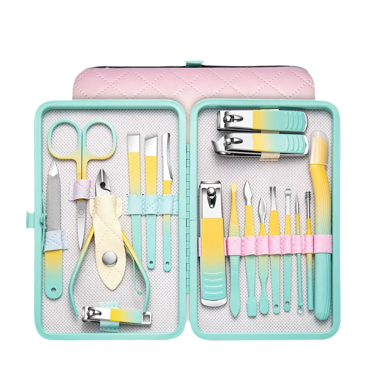 18-in-1 Nail Care Kit, Stainless Steel Manicure & Pedicure Grooming Tools with Portable Leather Travel Case for Women and Men